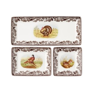 Spode Woodland 3-Piece Porcelain Tray Set - Turkey, Pheasant, Otter Wildlife Art, Great - Stackable Design, Dishwasher Safe, Oven Safe - 1 of 4