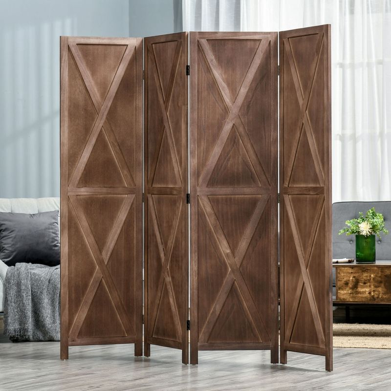 HOMCOM 4-Panel Folding Room Divider, 5.6 Ft Tall Freestanding Paulownia Wood Privacy Screen Panels for Indoor Bedroom Office, 3 of 7