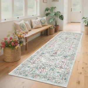 2x6FT Modern Washable Area Rug for Living Room, Floral Printed Floor Rug with Non Slip Backing, Low Pile Stain Resistant Carpet for Dorm Office - 1 of 4