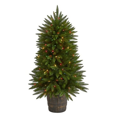 Nearly Natural 5-ft Sierra Fir Artificial Christmas Tree with 200 Multicolored Lights and 428 Bendable Branches in Decorative Container