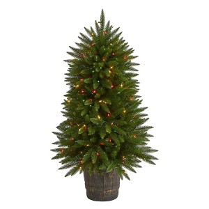 Nearly Natural 5-ft Sierra Fir Artificial Christmas Tree with 200 Multicolored Lights and 428 Bendable Branches in Decorative Container - 1 of 4