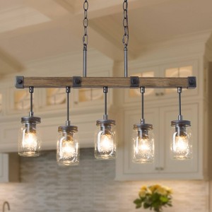 LNC Maison Farmhouse Linear Kitchen Island Pendant  Lights, Black and Antique Brown with Clear Glass Mason Jar,25.5in/27.5in - 1 of 4