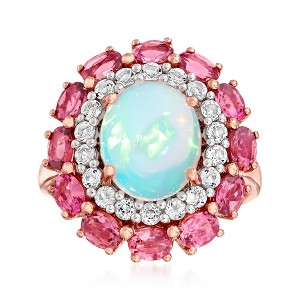 Ross-Simons Opal, 1.50 ct. t.w. Pink Tourmaline and .60 ct. t.w. White Topaz Ring in 18kt Rose Gold Over Sterling - 1 of 4