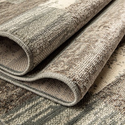 Light Blue and Ivory Geometric Patchwork Washable Rug