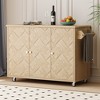 CLIHOME ASH Veneer Handwoven Rolling Kitchen Island with Drop Leaf, Coastal Kitchen Island with Internal Storage Rack - 2 of 4