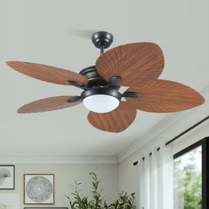 Kviflon 52 Inch Tropical Ceiling Fan with Dimmable LED Light and Remote Control, Palm Leaf Blades, Indoor/Outdoor, Reversible Motor, 6 Speeds - 1 of 4