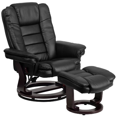 Leather Recliner and Ottoman Black - Belnick