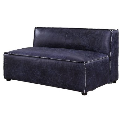Vintage Blue Top Grain Leather Armless Loveseat
