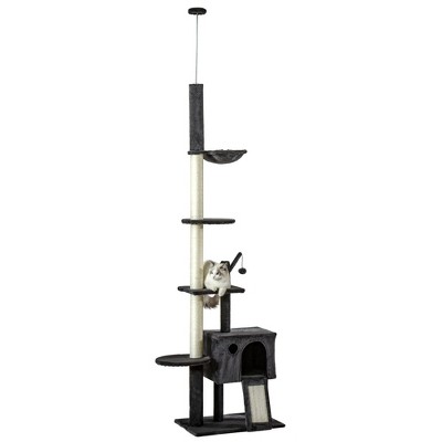 Dark Gray Sisal Multi-Level Cat Tree with Hammock and Scratching Post