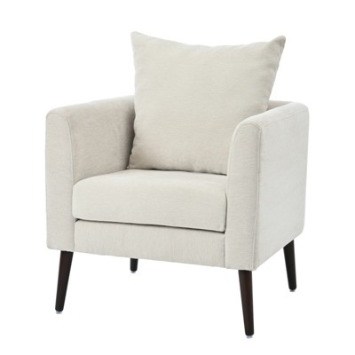 Tiramisubest Modern Chenille Accent Chair Mid-Century Fabric Lounge Chair Pillow Wood Legs Anti-Slip Footpad Living Room Bedroom, Beige