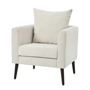 Tiramisubest Modern Chenille Accent Chair Mid-Century Fabric Lounge Chair Pillow Wood Legs Anti-Slip Footpad Living Room Bedroom, Beige - 1 of 4