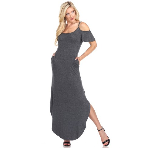 Women's Cold Shoulder Lexi Maxi Dress With Pockets Charcoal Large - White  Mark : Target