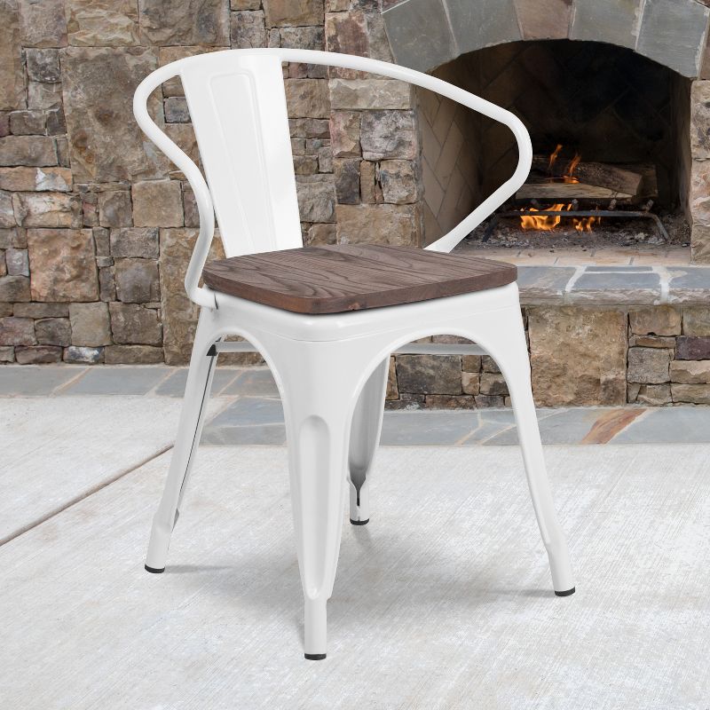 Flash Furniture Metal Chair with Wood Seat and Arms, 2 of 11