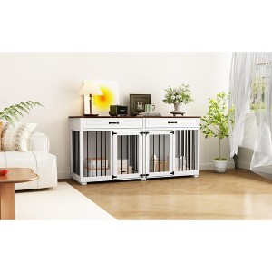 Famapy Wooden Double Cage Furniture Style Dog Kennel with 2 Drawers and Dividers - 1 of 4