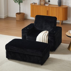 Corduroy Armchair with Storage Ottoman and Cup Holders, Wide Seat Lounge Chair with Footrest for Living Room-3irtyhousy - 1 of 4