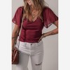 Amaryllis Women’s Ribbed Knit V-Neck Top Sheer Flutter Chiffon Short Sleeves Fitted Lightweight Romantic - 2 of 4