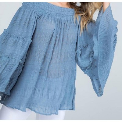 Women's Off Shoulder Ruffle Sleeve Top - Blue B