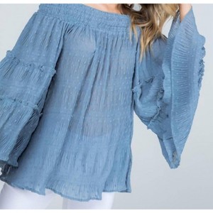 Women's Off Shoulder Ruffle Sleeve Top - Blue B - 1 of 4
