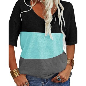 Imily Bela Women's Fashion V-Neck T-Shirt with Short Sleeves and Color-Block Basic Top - 1 of 3