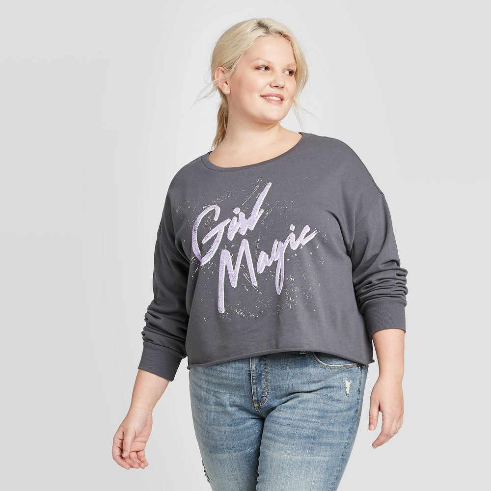 Women's Girls Magic Plus Size Cropped Sweatshirt - Grayson Threads (Juniors') -Gray 3X, Women's, Size: 3XL, Black was $19.99 now $13.99 (30.0% off)