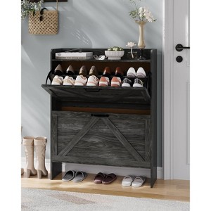 Shoe Storage Cabinet with 2 Flip Drawers, Freestanding Shoe Organizer, Shoe Cabinet , Farmhouse Slim Narrow Shoe Rack Cabinet, for Entryway - 1 of 4