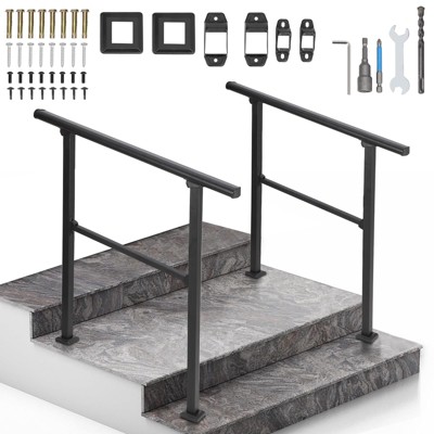 2 Pack Outdoor Stair Railing, 2-3 Steps Handrail for Outdoor Steps, Transitional Hand Rails, Metal Handrails with Installation Kit, Porch Railing Kit