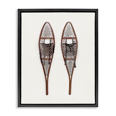 Stupell Industries Minimal Winter Snow Shoes Black Framed Floater Canvas Wall Art