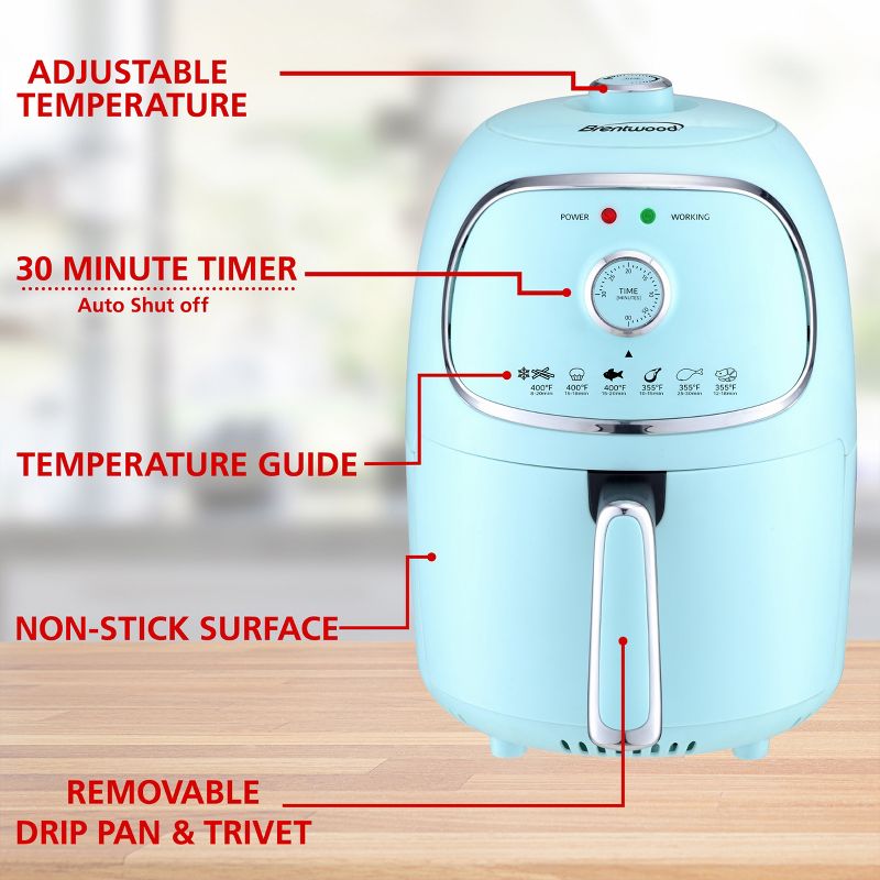 Brentwood AF-202BL 2 Quart Small Electric Air Fryer Blue with Timer and Temp Control, 2 of 8