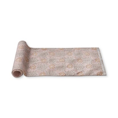 tagltd Sunflower Block Print Abstract Print on Brown Background Cotton Machine Washable Table Runner Décor Decoration, 72" x 14.5"-in.