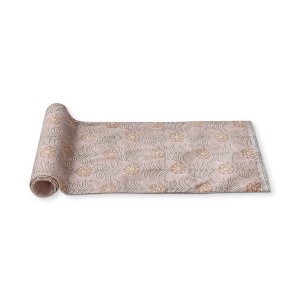 tagltd Sunflower Block Print Abstract Print on Brown Background Cotton Machine Washable Table Runner Décor Decoration, 72" x 14.5"-in. - 1 of 3
