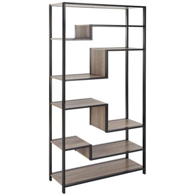 Joanna Transitional Oak and Black Wood Etagere, 32"W x 12"D x 62"H