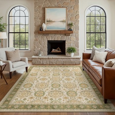 Abynow Medallion Diamond Faded Rustic Indoor Area Rug