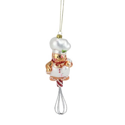 Northlight 7" Gingerbread Kisses Chef on Kitchen Whisk Christmas Ornament - White/Gold