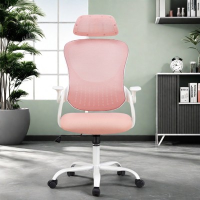 FURNIinspire Task And Office Chairs Desk Chair Office Chair, Mesh High Back Chair With Headrest And Flip-Up Armrests, Pink, 27"*20"*53"