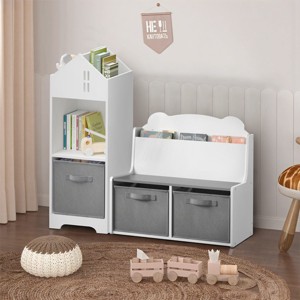 Bookshelf Organizer Modern with Fabric Bins and Open Shelves for Kids Room and Playroom 35.92"W - 3irtyhousy - 1 of 4