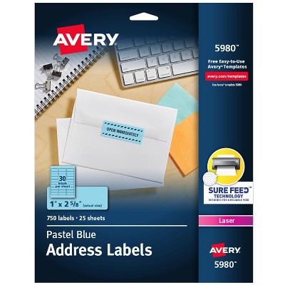 Avery 1" x 2-5/8" High-Visibility Laser Labels - Pastel Blue (750 Pack)