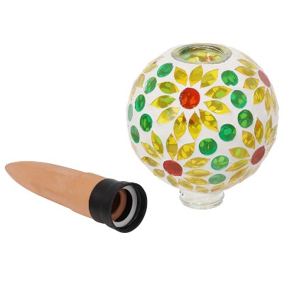 Bright Blooms Mosaic Glass Plant Watering Globe with Clay Spike