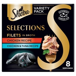 Sheba Selections Filets in Broth Complements Chicken and Tuna Flavor Variety Pack Wet Cat Food - 10.4oz/8ct - 1 of 4