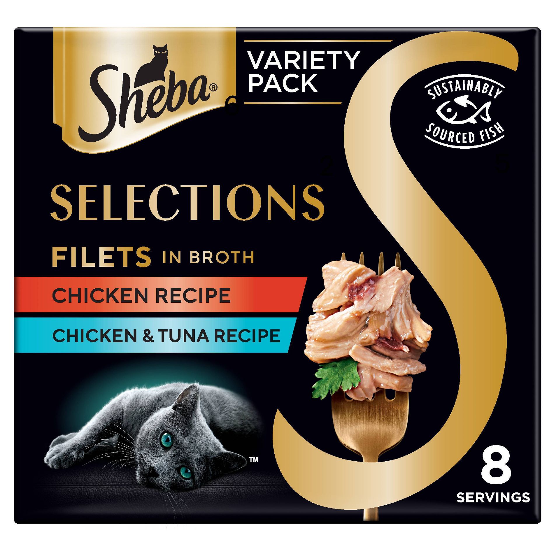 Sheba Selections Filets in Broth Complements Chicken and Tuna Flavor Variety Pack Wet Cat Food - 10.4oz/8ct