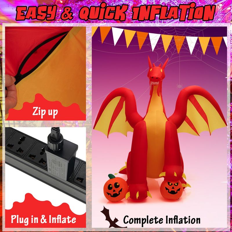 Costway 10 FT Inflatable Giant Animated Fire Dragon Outdoor Halloween Decor w/Lights, 3 of 11