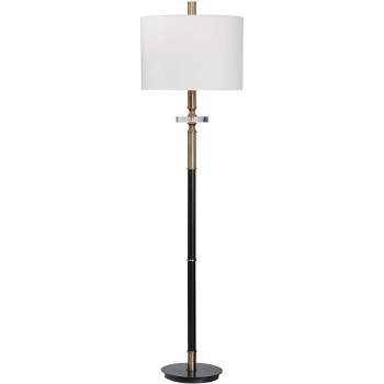 Uttermost Modern Floor Lamp 67" Tall Aged Black Brass Plated White Linen Drum Shade for Living Room Reading Bedroom Office House