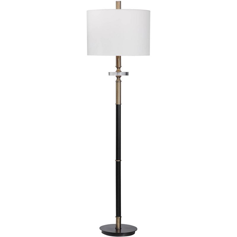 Uttermost Modern Floor Lamp 67" Tall Aged Black Brass Plated White Linen Drum Shade for Living Room Reading Bedroom Office House, 1 of 2
