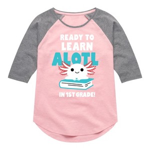 Girls' - Instant Message - Learn Alotl In 1st Grade Shirt Tail Raglan Graphic T-shirt - 1 of 4