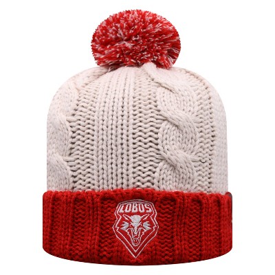 NCAA New Mexico Lobos Women's Natural Cable Knit Cuffed Beanie with Pom