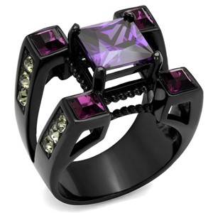 Slickblue Men’s Fashion Ring in IP Black, Square-Cut Amethyst and Side Stone Accents, Sizes 8 to 13 - 1 of 4