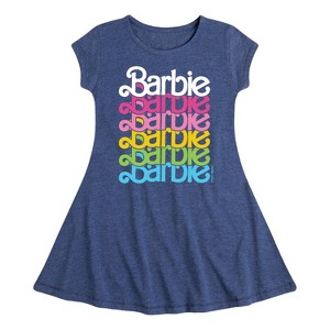 Girls' - Barbie - Stacked Rainbow Logo Fit & Flair Cap Sleeve Dress - 1 of 3