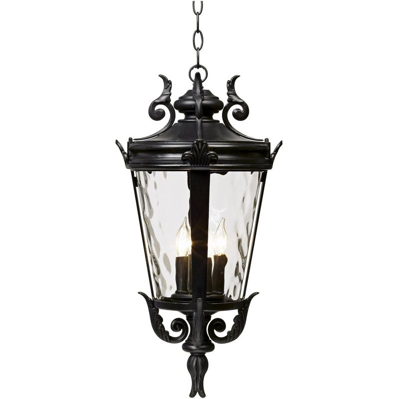 John Timberland Casa Marseille Rustic Outdoor Hanging Light Textured Black 23 3/4" Clear Hammered Glass for Post Exterior Barn Deck House Porch Yard, 1 of 5