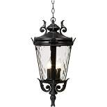 John Timberland Casa Marseille Rustic Outdoor Hanging Light Textured Black 23 3/4" Clear Hammered Glass for Post Exterior Barn Deck House Porch Yard
