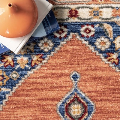 Rustic Floral Medallion 3' x 5' Cotton Blend Area Rug in Rust