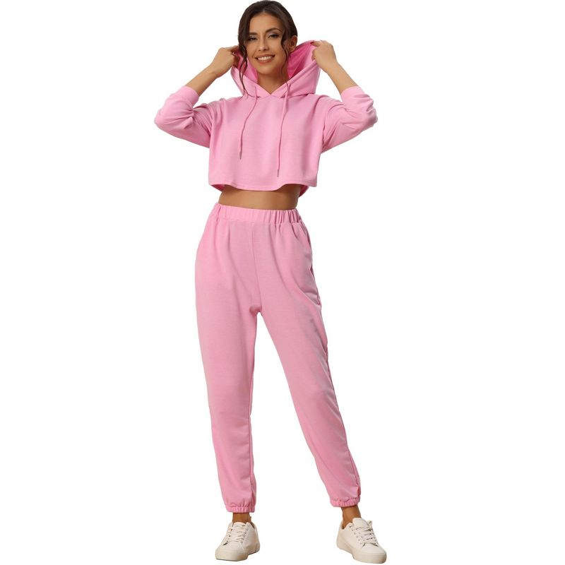 cheibear Womens 2 Piece Outfits Sweatsuit Outfits Hooded Crop Sweatshirt and Jogger Tracksuit Set, 1 of 6